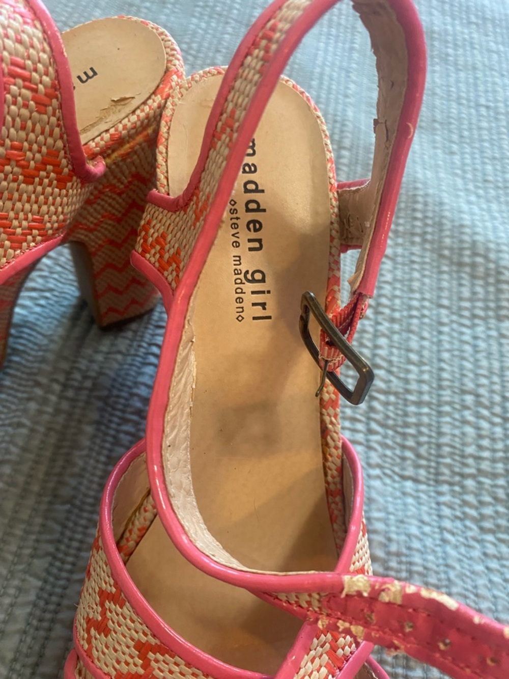 Madden Girl Coral Pink Woven Platform Sandals - Picture 7 of 7